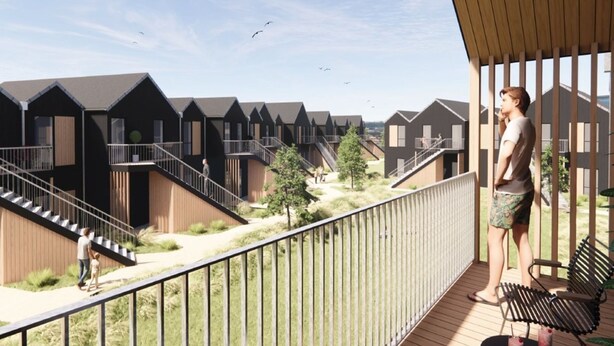 A modern building with multiple levels, outdoor staircases, and a balcony with seating. - "Thormund" - 400m from the sea by Interhome (Ringkøbing)