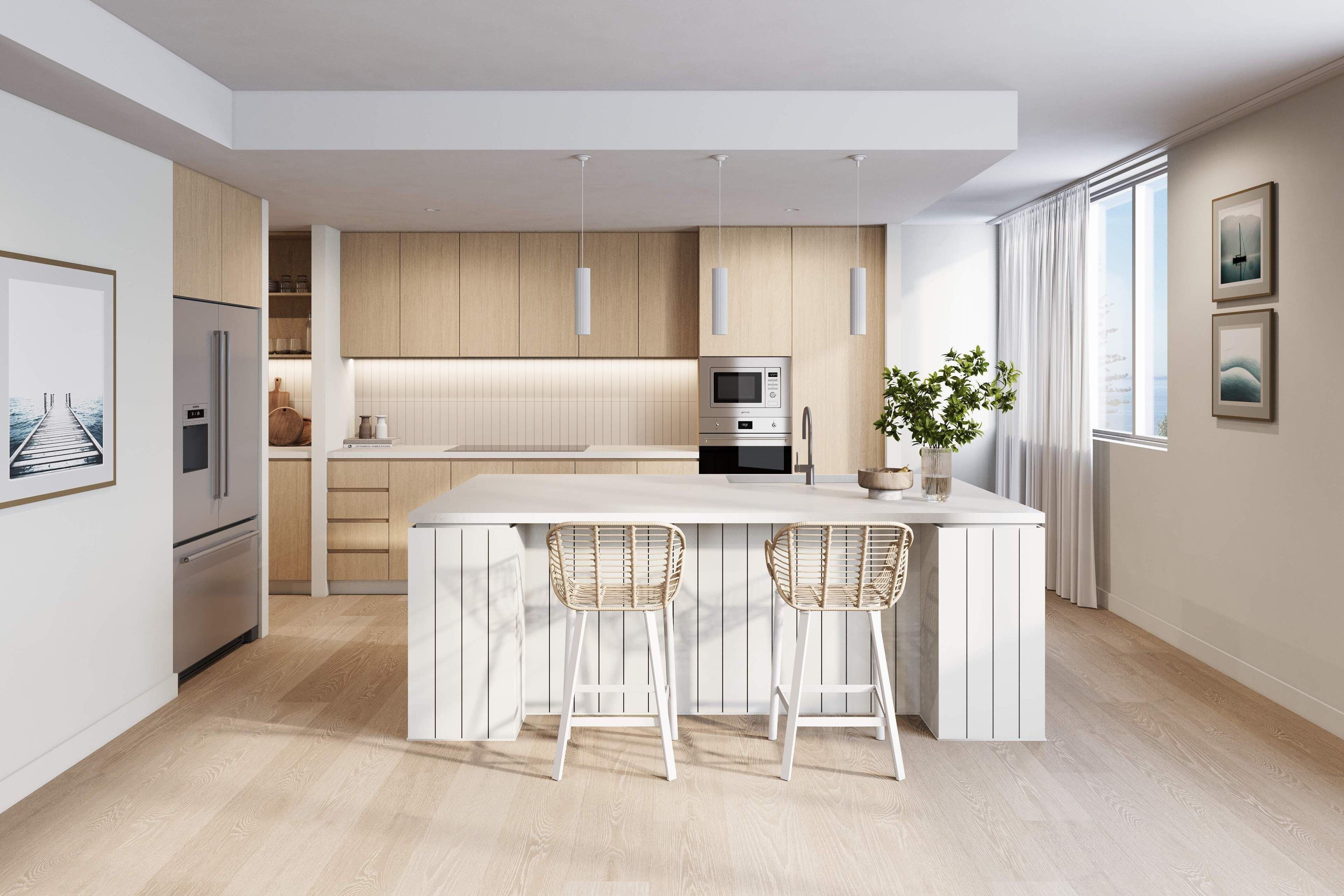 Geladeira grande, micro-ondas, fogão, cooktop