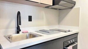 Apartemen Deluks, balkon, pemandangan kota | Dapur pribadi | Mesin pembuat kopi/teh, lemari es besar, microwave, dan oven