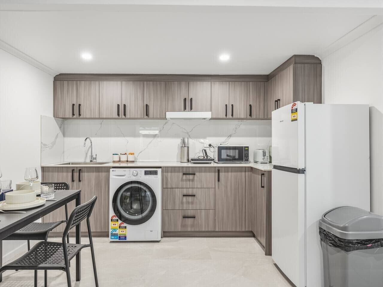 Fridge, microwave, stovetop, toaster
