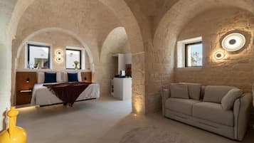 Suite de diseño, 1 cama de matrimonio grande con sofá cama, junto a la piscina | Ropa de cama de alta calidad y edredones de plumas