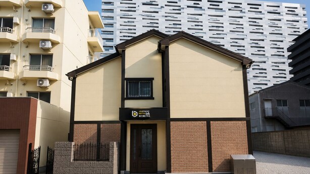 A hotel with a modern facade, a sign indicating it is an apartment hotel, and a large building in the background. - b&Tsutenkaku3 (Osaka Naniwa-ku)