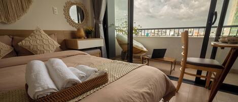Departamento Deluxe, vista a la ciudad | Ropa de cama de alta calidad, camas con efecto memoria y wifi gratis