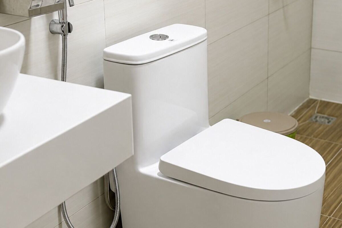 Un baño moderno con inodoro, bidé y ducha.