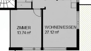 A floor plan with three rooms: a bathroom (3.78 m²), a living room (27.12 m²), and two bedrooms (13.74 m² and 7.78 m²). - Bergnest 4 Appartement/Fewo, Bad, WC, 2 Schlafräume by Interhome (Bivio)