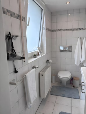 Dusche, Haartrockner, Handtücher