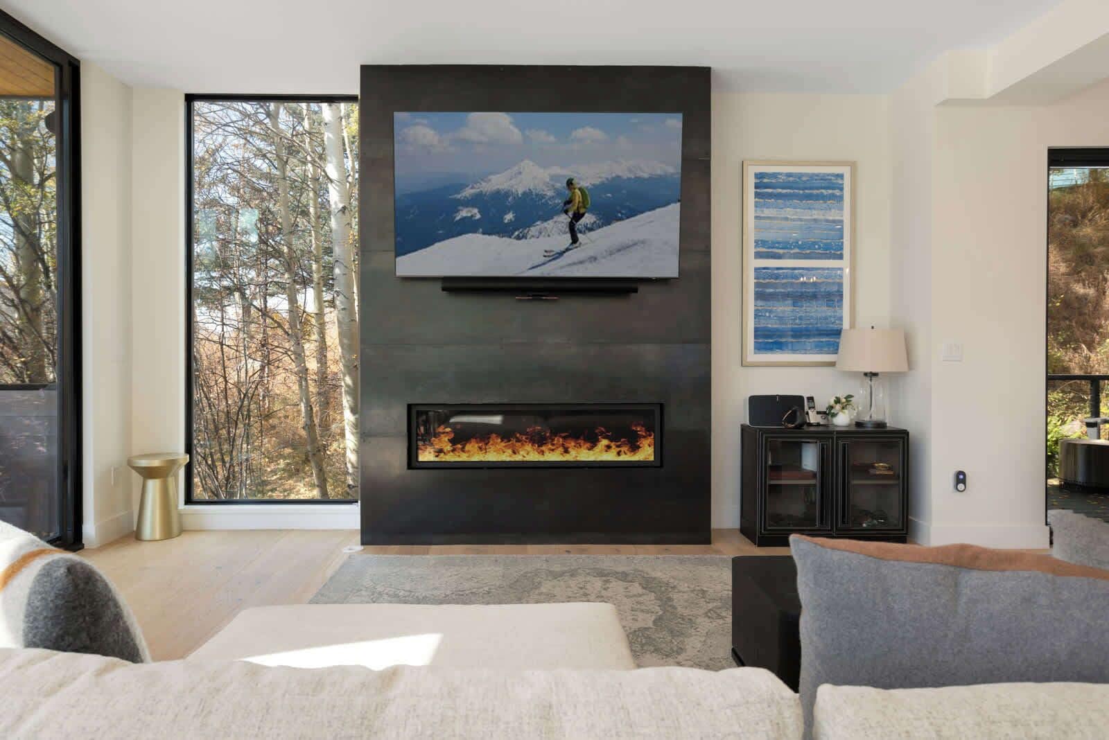 TV, fireplace, offices