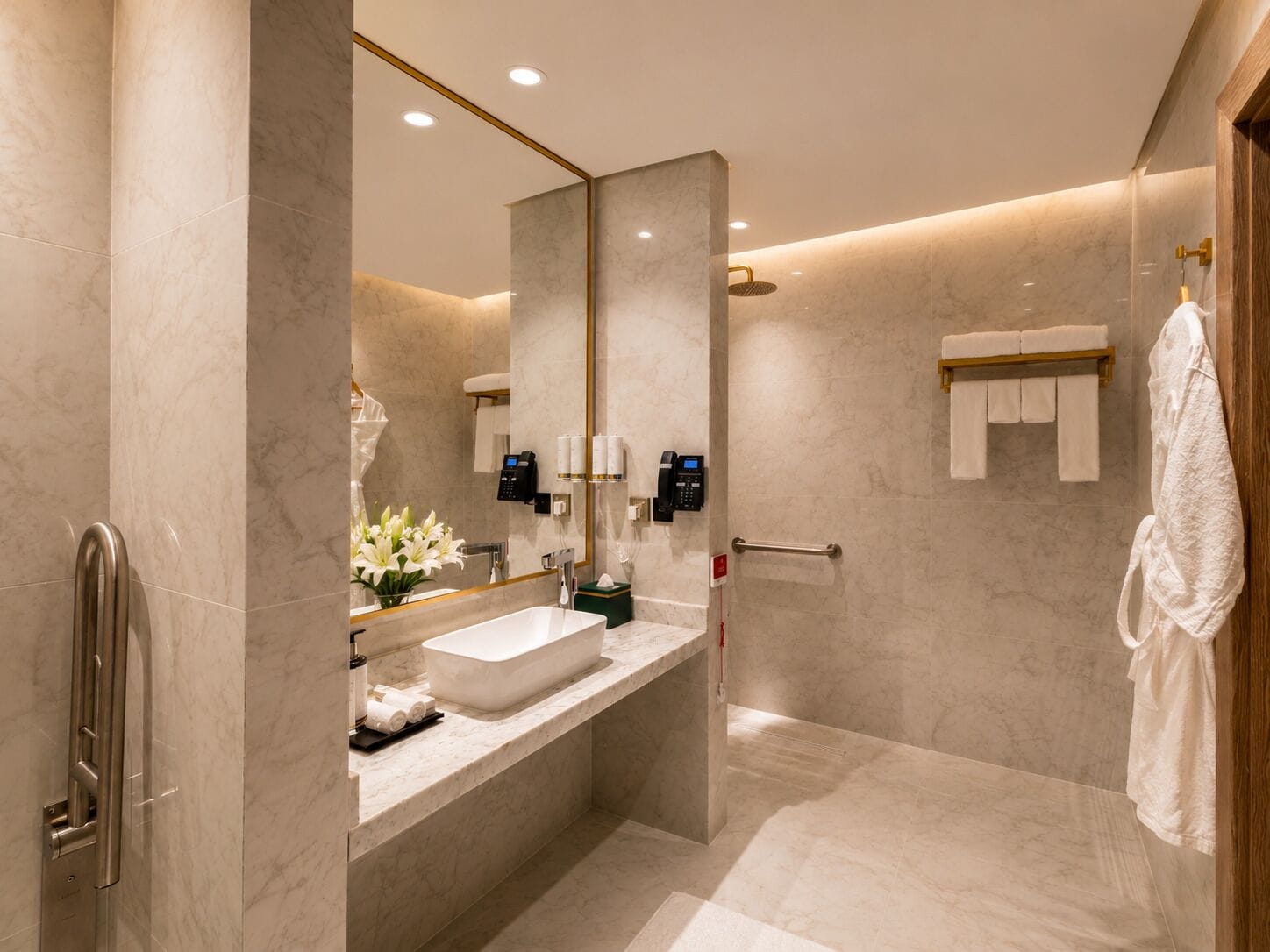 Habitación doble Deluxe, acceso para personas con movilidad reducida, vista a la ciudad | Baño | Regadera, amenidades de baño gratuitas, secadora de cabello, pantuflas 