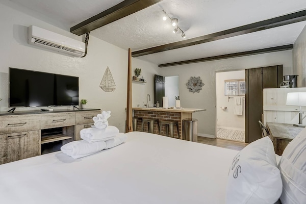 Ductless AC, an inviting kitchenette, and storage