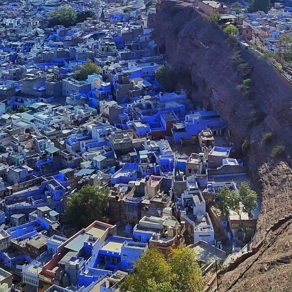 A densely packed urban area with closely built structures.