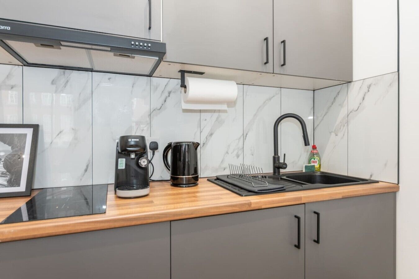 Coffee/tea maker, microwave, stovetop, toaster