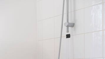 Combined shower/tub, deep soaking tub, hair dryer, towels