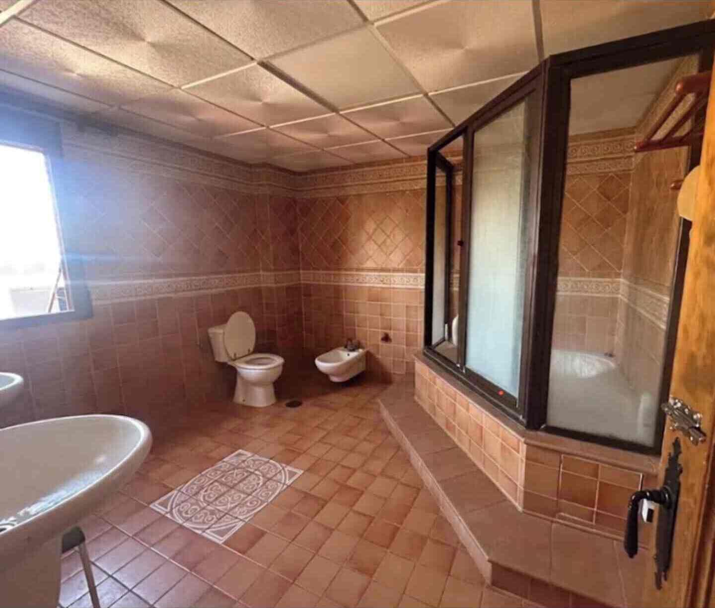 Shower, bidet, soap, toilet paper