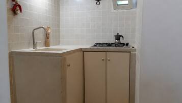 Fridge, stovetop, cookware/dishes/utensils