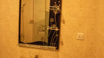 Shower, towels, toilet paper