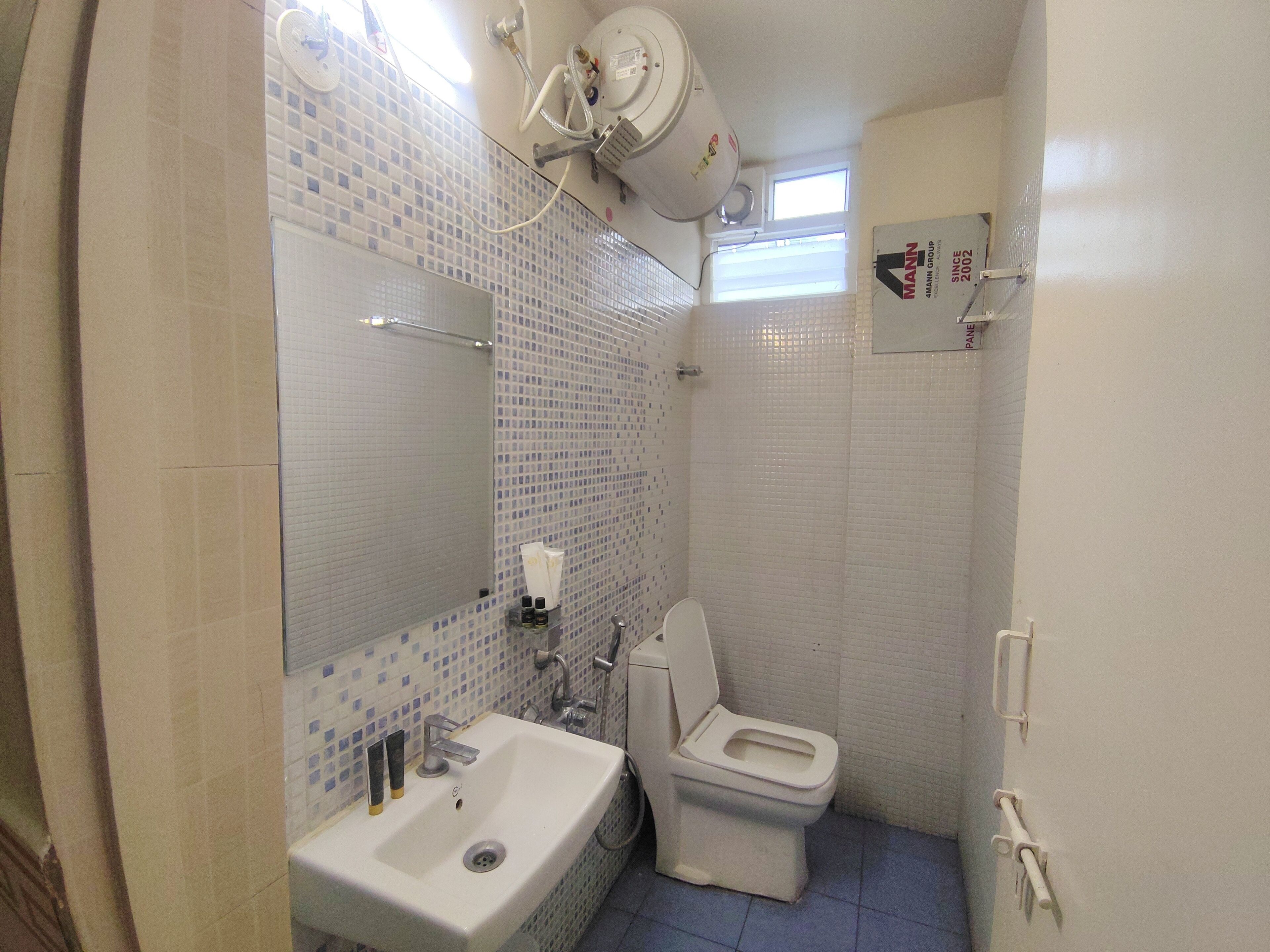 Shower, towels, soap, shampoo