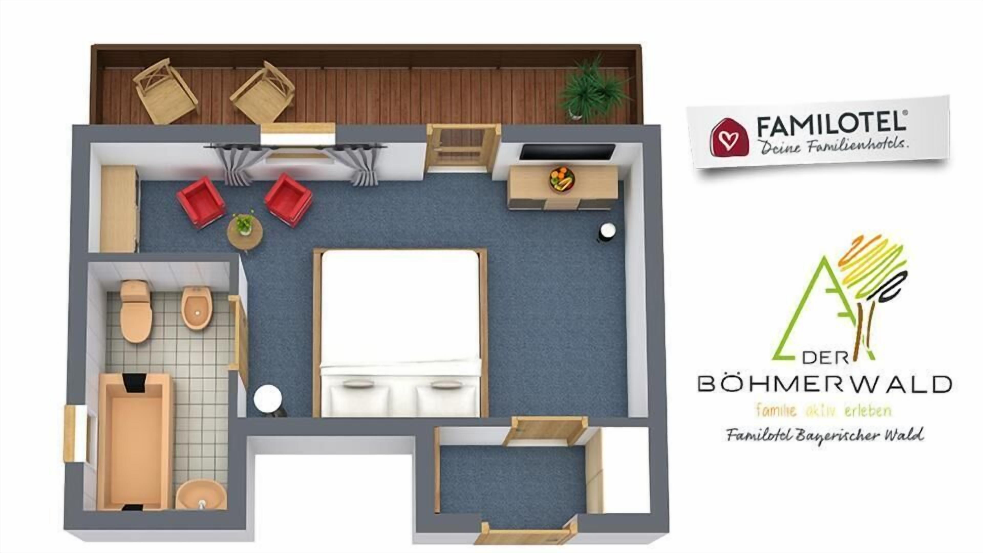 Habitación doble, balcón, vista al patio | Plano