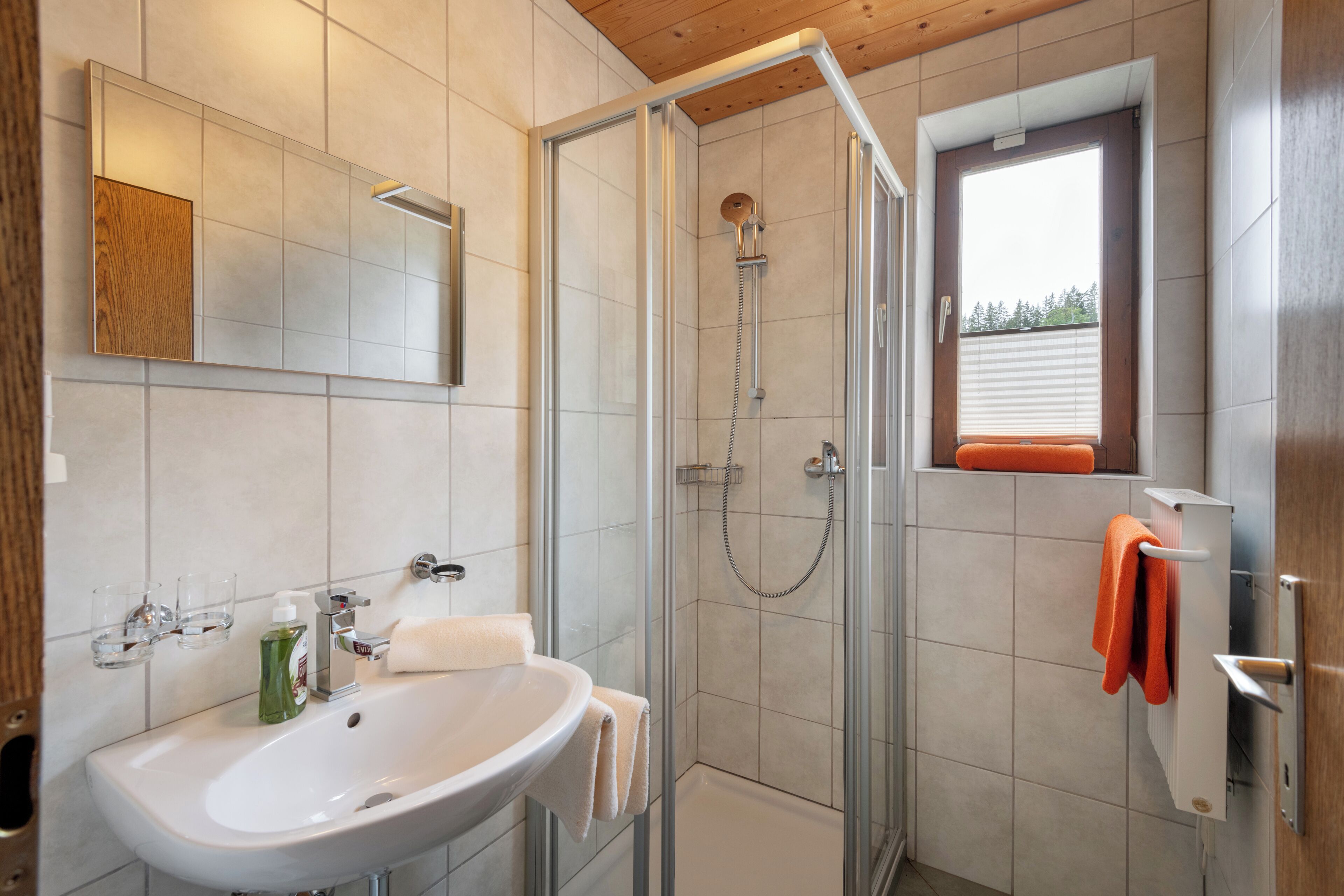 Douche, sèche-cheveux, serviettes fournies, papier toilette