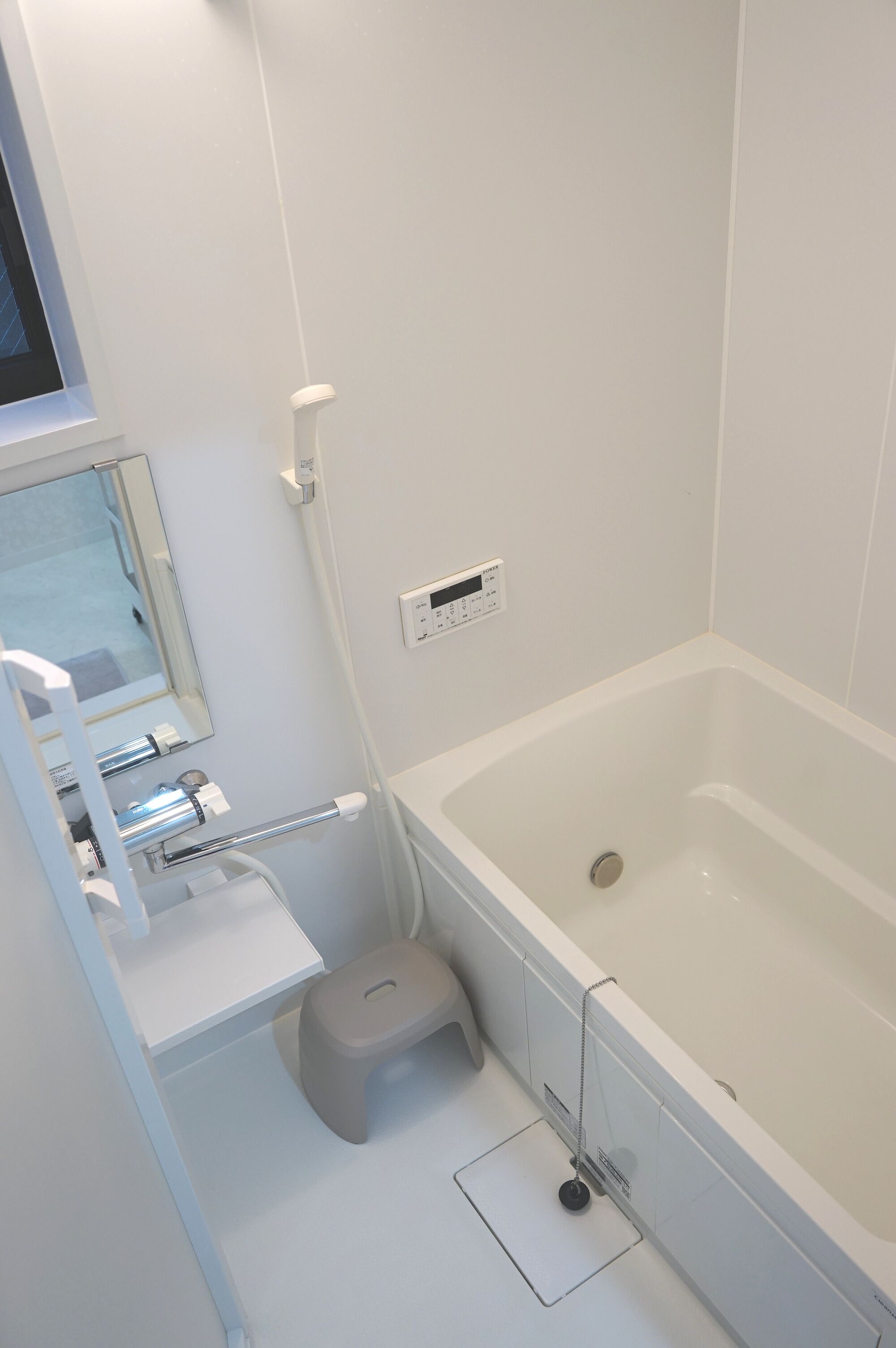 Hair dryer, bidet, towels, soap