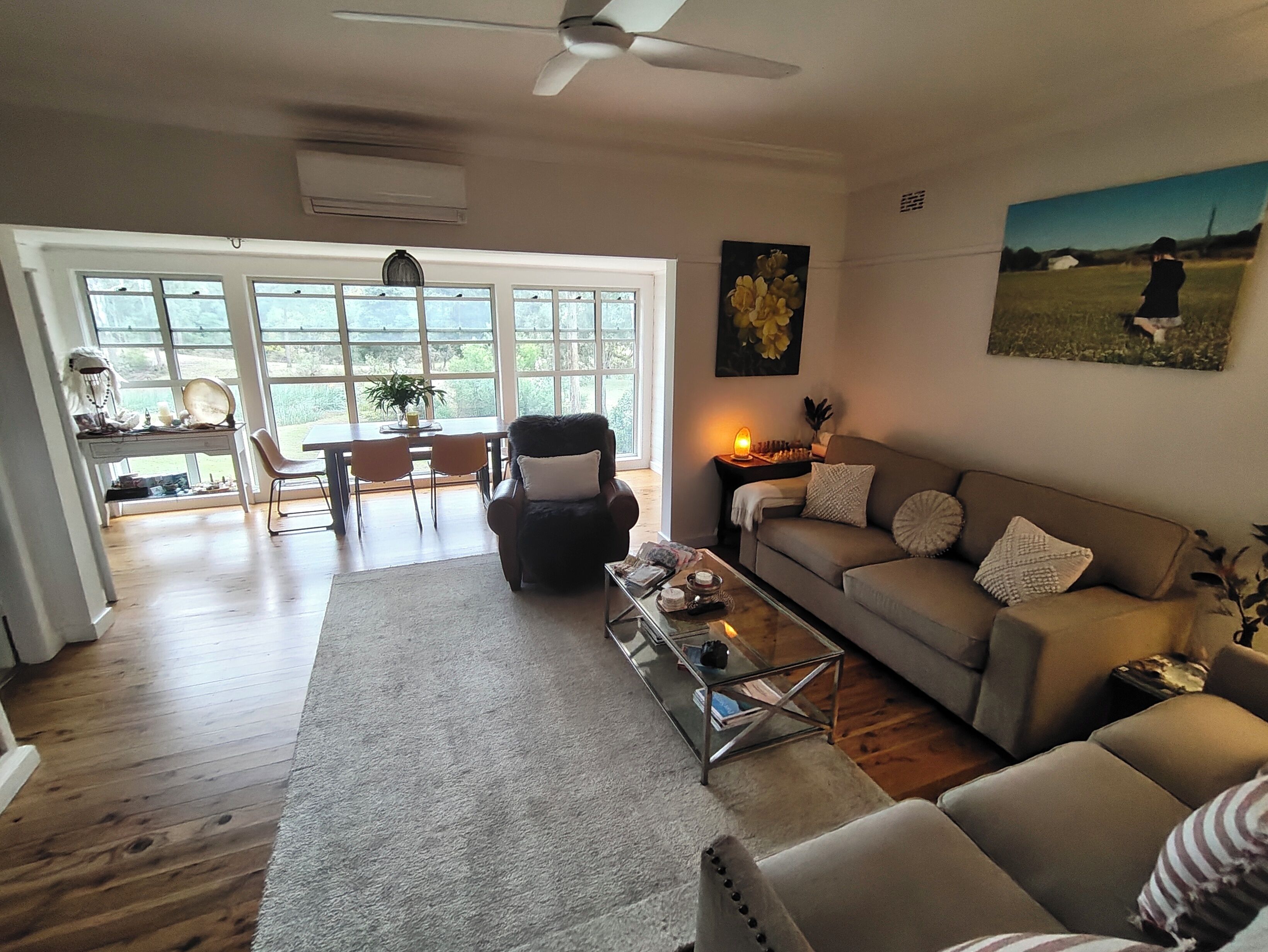 Smart TV, fireplace, video games, DVD player