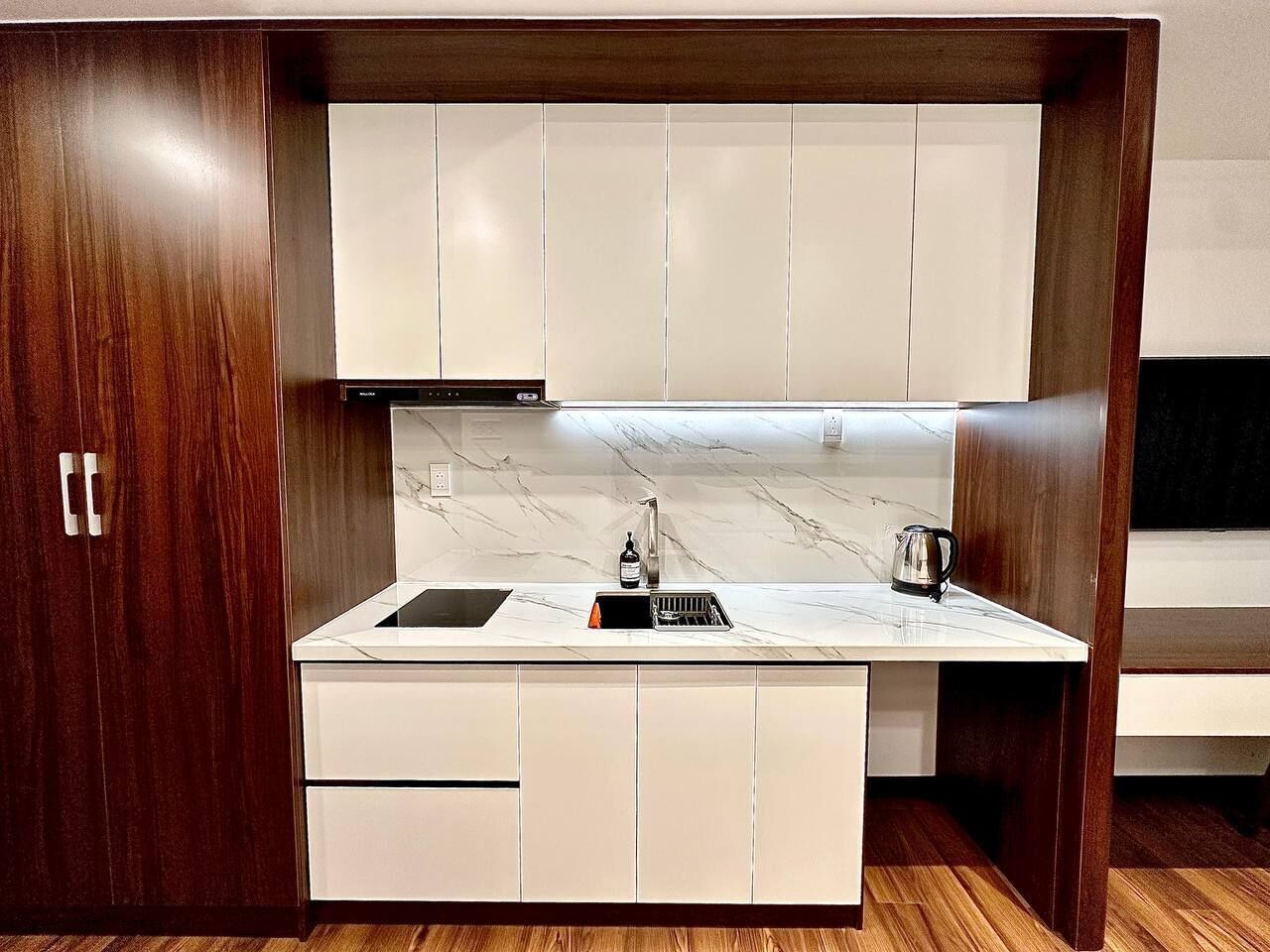 Mini-fridge, microwave, oven
