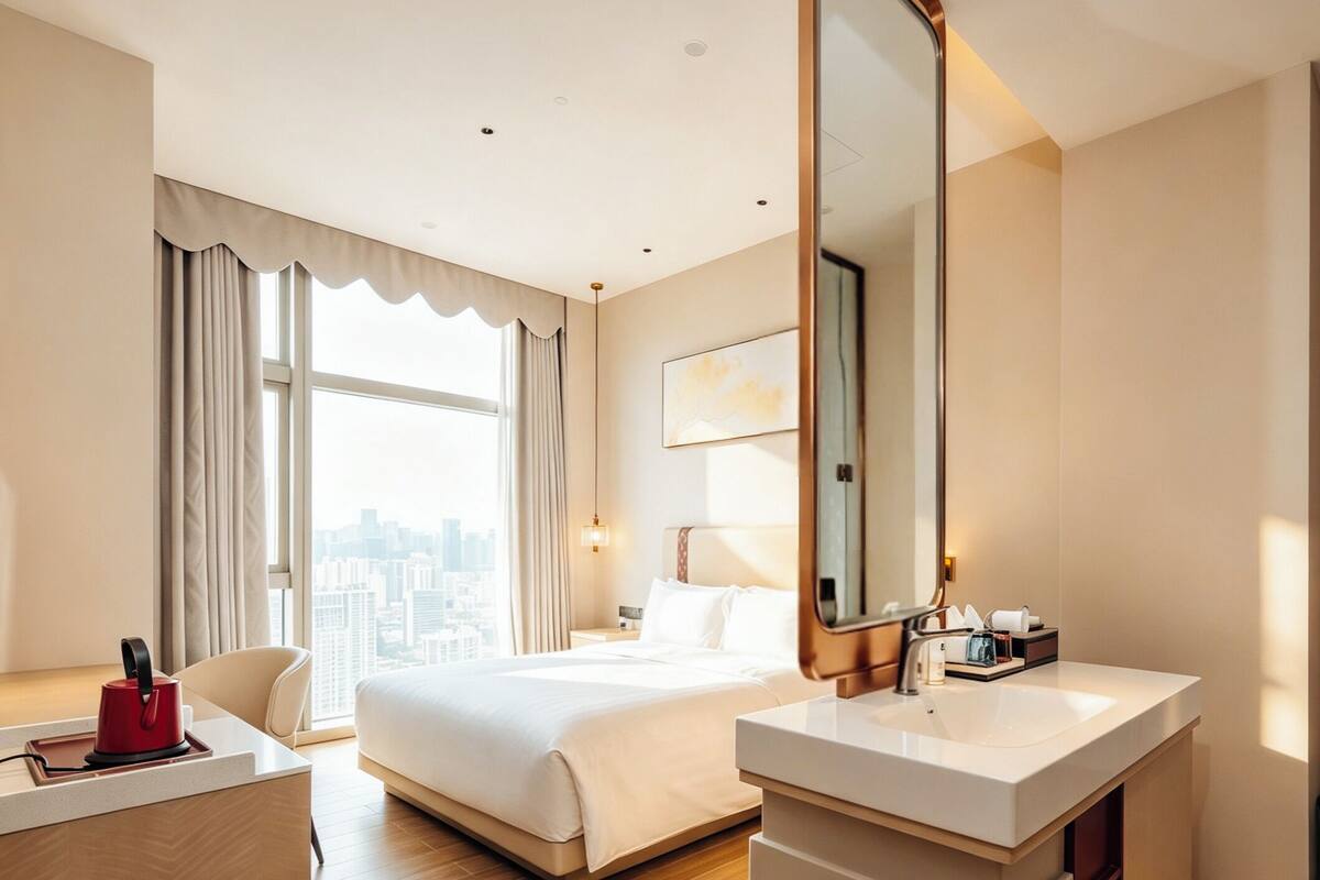 Habitación doble Confort de uso individual, 1 cama Queen size, vista a la ciudad | Escritorio