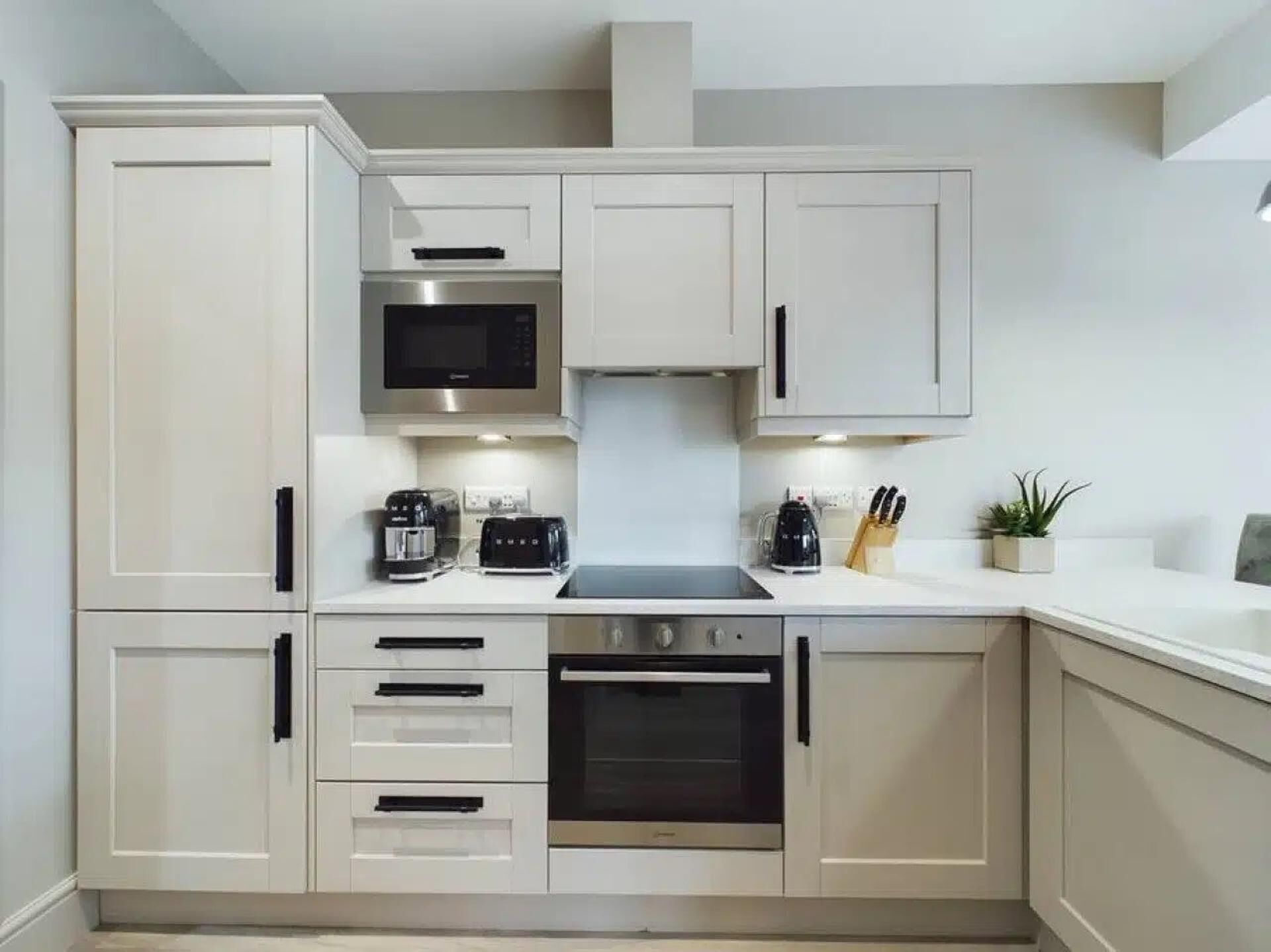 Fridge, microwave, oven, dishwasher