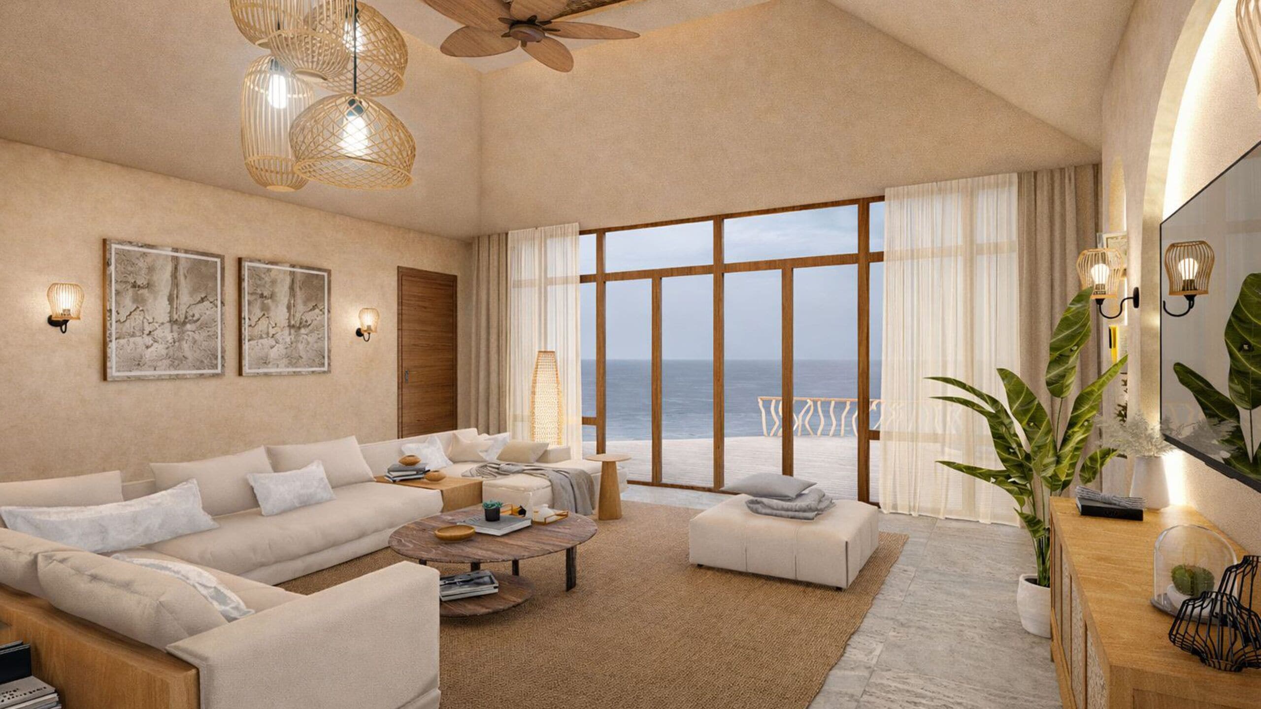 Grand Villa, Beach View | Living area | 50-inch flat-screen TV with digital channels