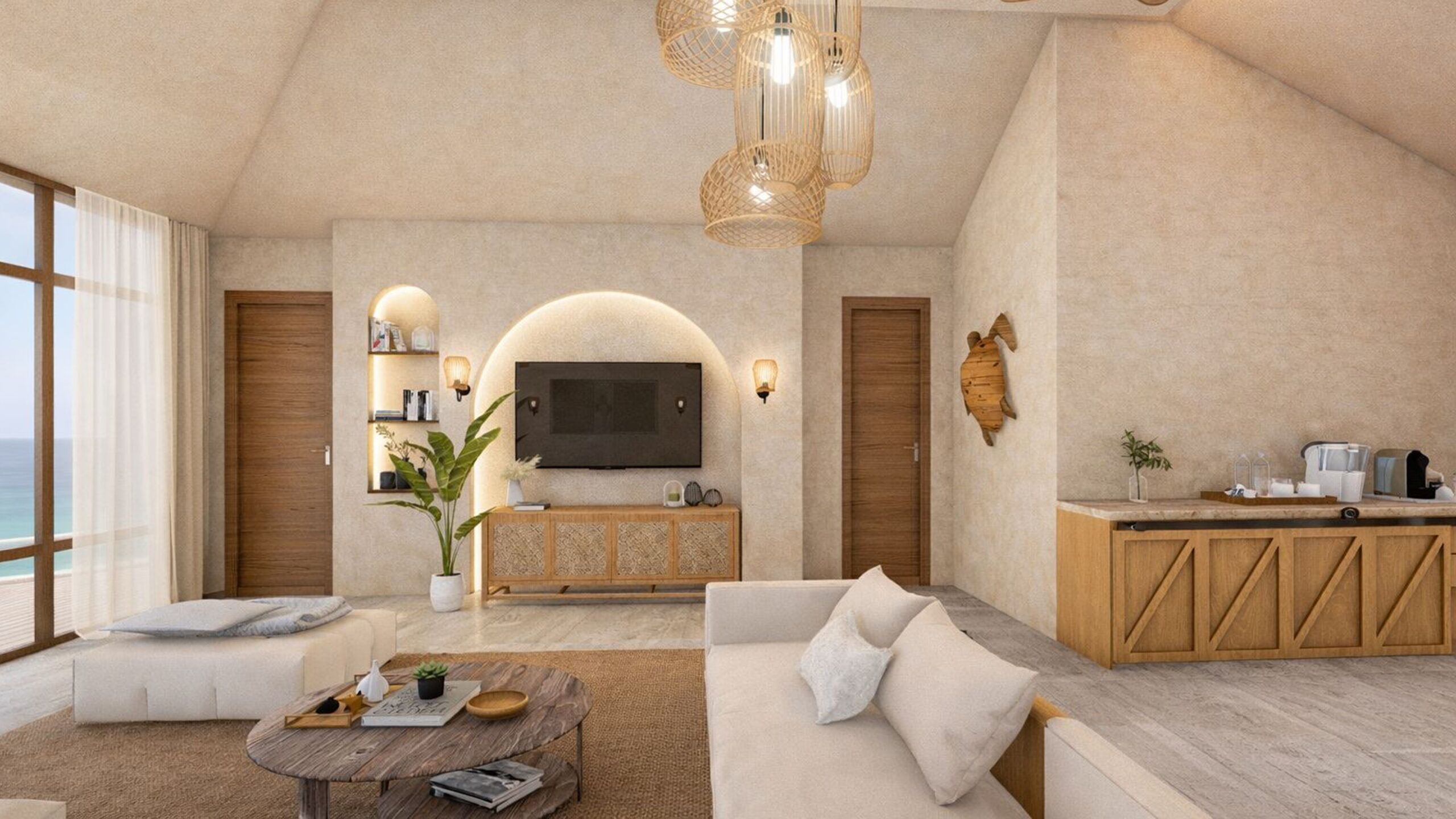 Villa Grand, vistas a la playa | Zona de estar | Televisión de pantalla plana de 50 pulgadas con canales digitales