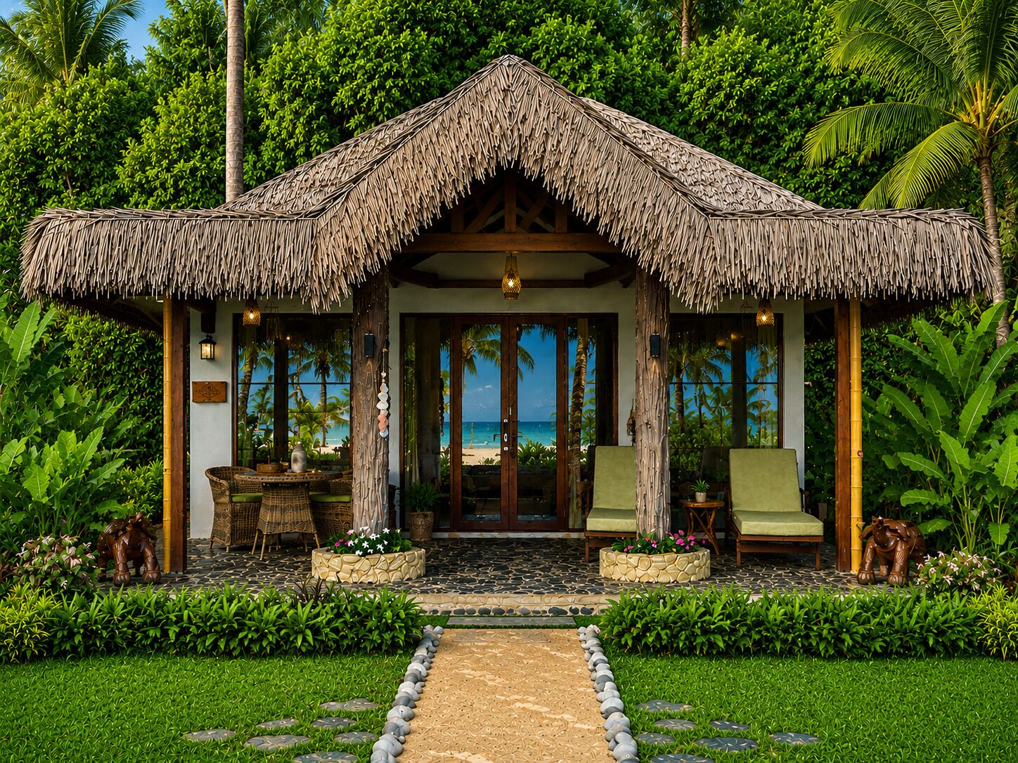 Standaard villa, uitzicht op het strand | Terras