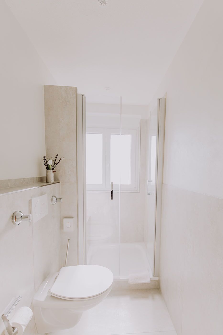 Badezimmer des Doppelzimmers Quitte.
Komplett renoviert 2021.