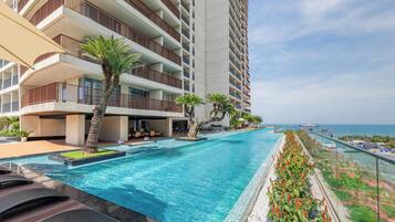 Outdoor pool, open 7:00 AM to 7:00 PM, pool umbrellas, pool loungers