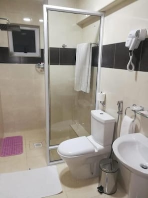 Habitación Deluxe con 2 camas individuales, vistas a la ciudad | Baño | Ducha, artículos de higiene personal gratuitos y secador de pelo