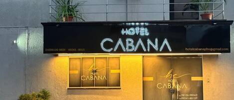 A hotel named 'HOTEL CABANA' with contact information and a website address.