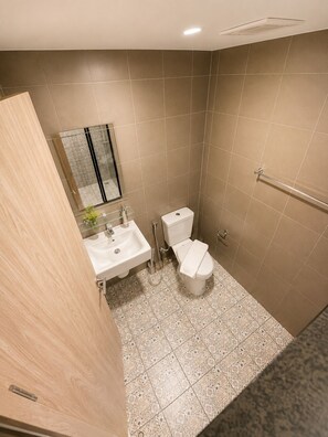 Secadora de cabello, jabón, papel de baño 