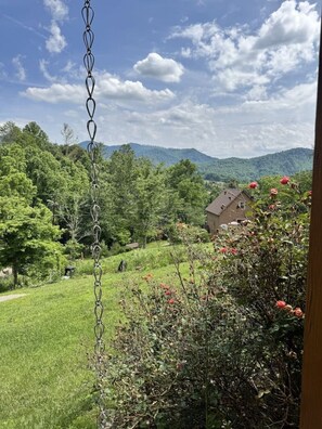 Paisaje rural con una casa, vegetación y cielo despejado.