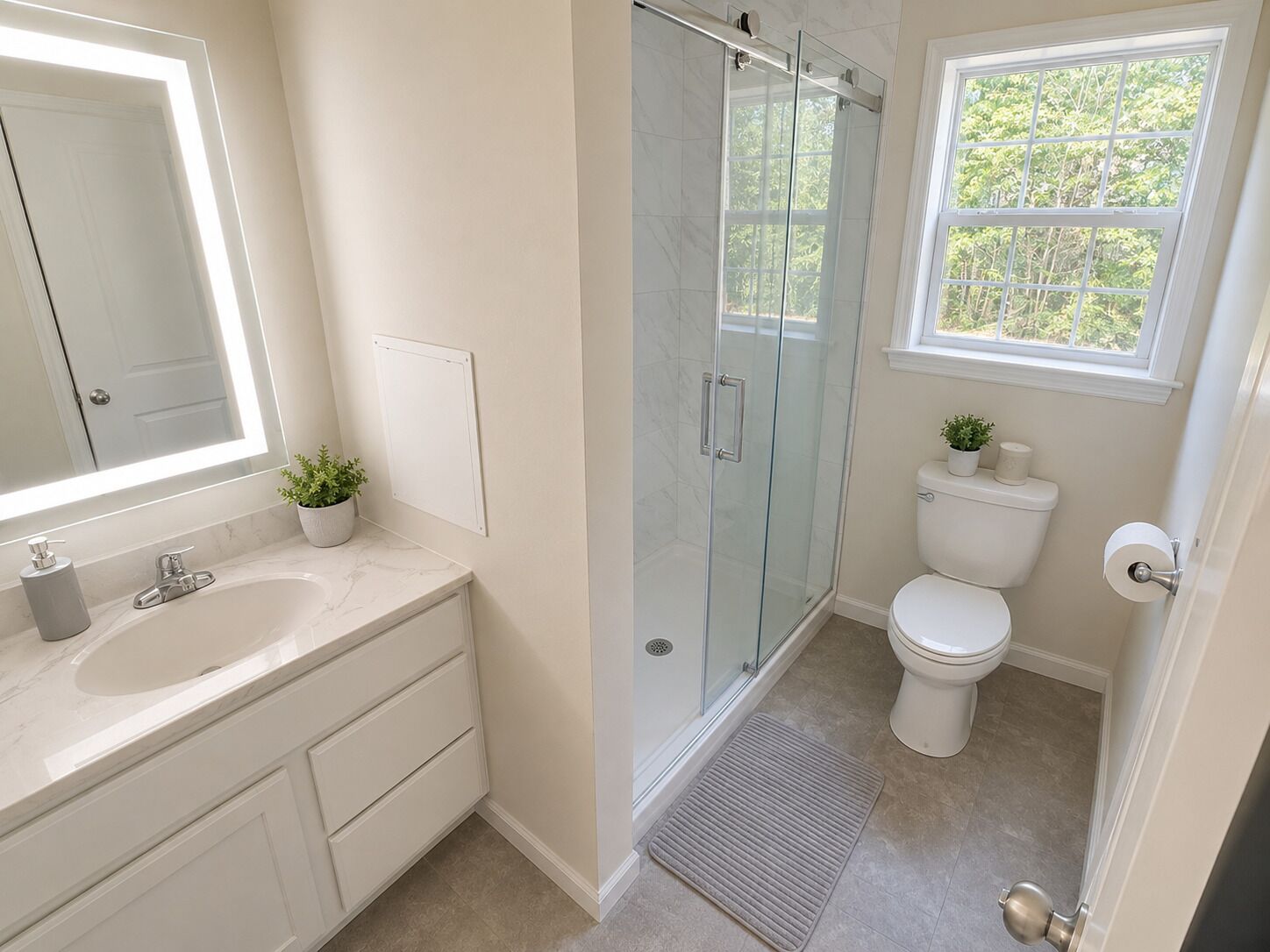 Hair dryer, bidet, towels, soap