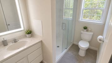 Hair dryer, bidet, towels, soap