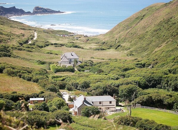 Aerial view - Beautiful coastal Devon family house, near beach. Now re-open for bookings (Welcombe)