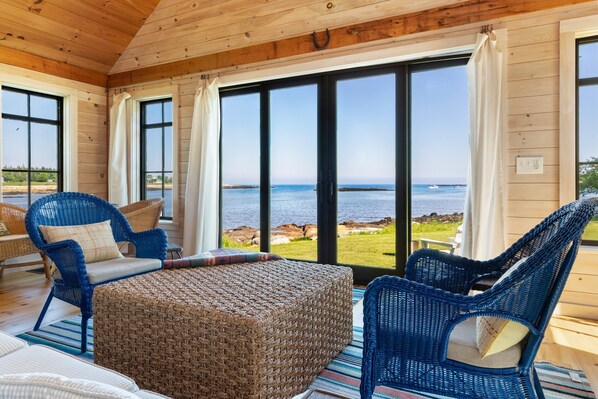 Living area - Aril Cottage-waterfront Escape With Ocean Views (Prospect Harbor)
