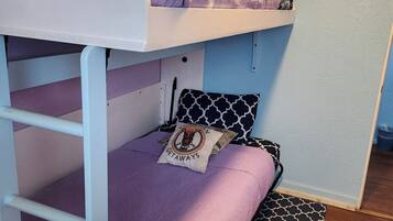 1 bedroom, iron/ironing board, travel crib, bed sheets