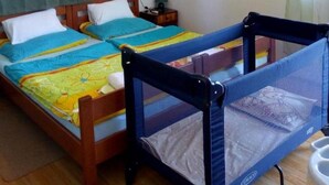 Una habitación con dos camas, una lámpara en el techo, un cuadro en la pared y una ventana con cortinas.