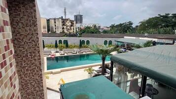 Outdoor pool, pool umbrellas