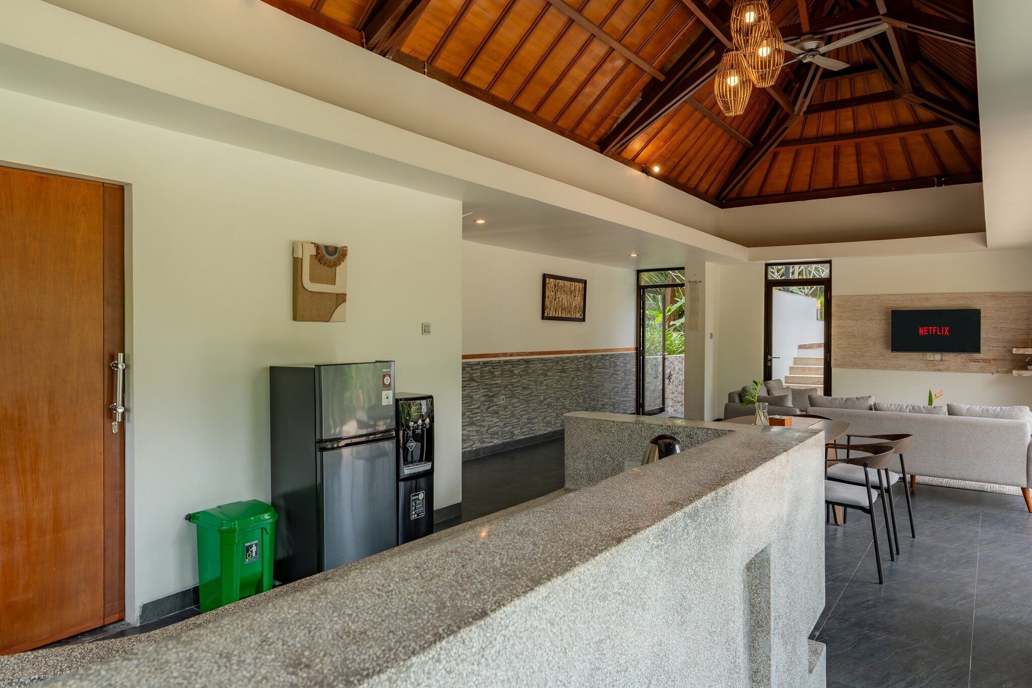 Villa | Private kitchen | Full-sized fridge, microwave, stovetop, rice cooker
