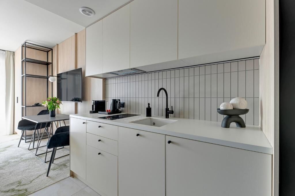Departamento clásico, balcón, vista al parque | Cocina privada | Refrigerador, microondas, parrilla de estufa y lavavajillas 