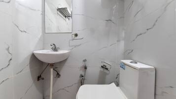 Shower, towels, soap, shampoo