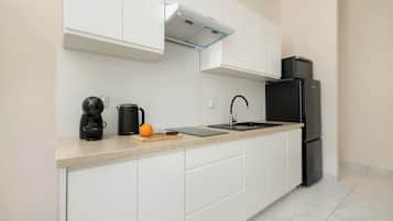 Cafetera i tetera, frigorífic, microones i placa de cuina