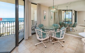 A balcony with a view of the beach and ocean. - Phoenix V 214 1 Bedroom Condo (Orange Beach)
