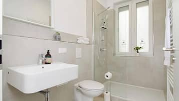 Dusche, Haartrockner, Handtücher, Seife
