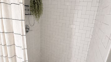 Shower, towels, soap, shampoo